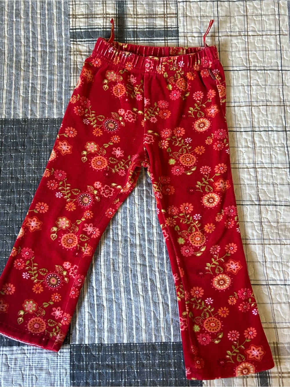Vintage Cakewalk Brand Girls' Floral Velour Pants with Elastic Waist - Size 4T